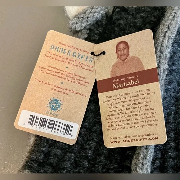 NWT ANDES GIFTS IMPORTED HAND KNITTED, REAL 🦙 FUR VIKING BEANIE! IN GRAY 4 KIDS - Picture 6 of 8